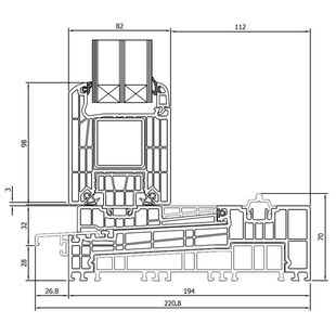 Drutex Iglo HS Tür Schwelle mit Fest Flügel Detailzeichnung