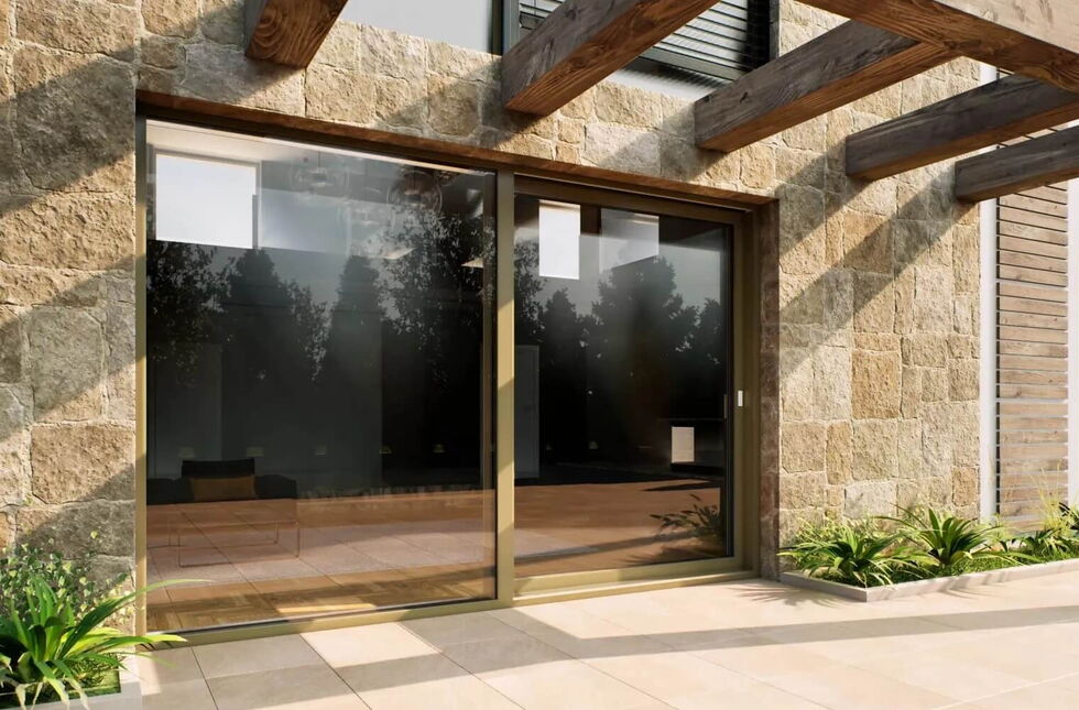 Terrasse mit Schiebetür Iglo Edge Slide aus Kunststoff in Pyrite