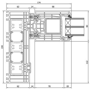 Drutex Iglo HS Tür Rahmen mit Fest Flügel Detailzeichnung