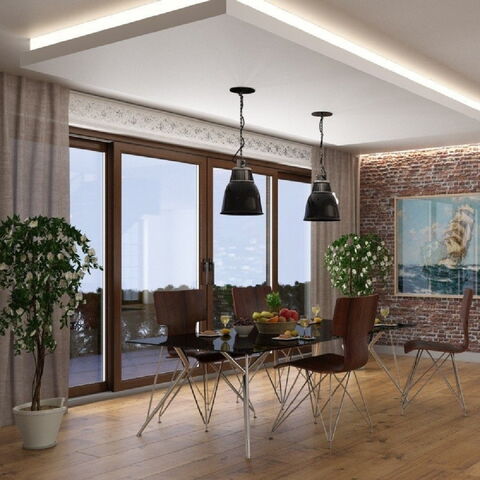 Houten hefschuifdeur 4-delig bruin voor de eetkamer