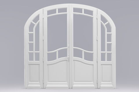 Holztür mit Rundbogen und Seitenteilen in Weiß