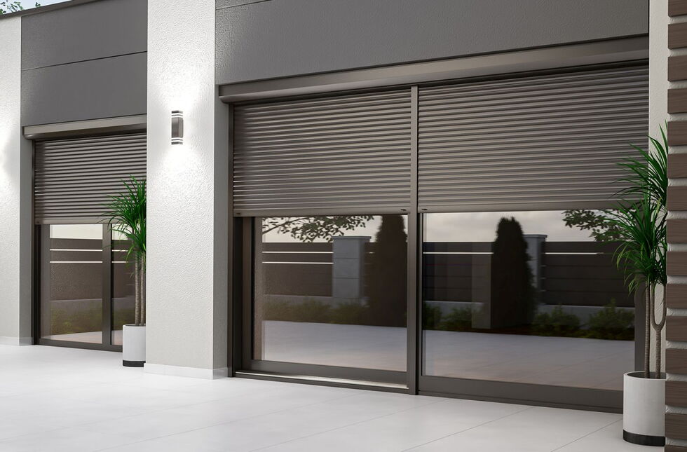 Schiebetür mit Vorbaurollladen eckig und in Anthrazit
