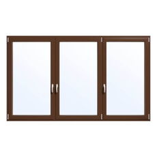 Drievleugelig aluminium raam in notenbruin