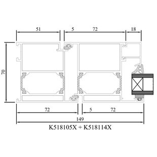 Drutex MB 70 Tür nach innen Rahmen Schnitt Detailzeichnung