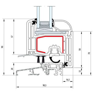 Gealan S 8000 Balkontürschwelle 20mm Classic-Line Flügel 5-Kammer - 8092