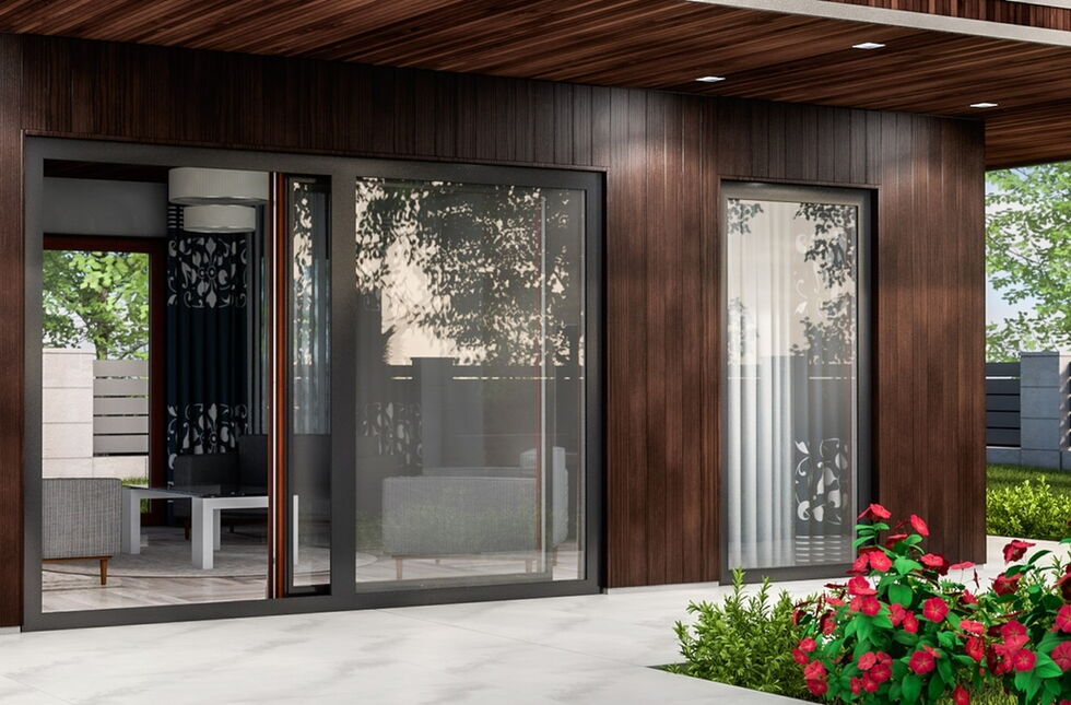 Holz-Aluminium Parallel-Schiebe-Kipp-Tür in Anthrazit Außenansicht