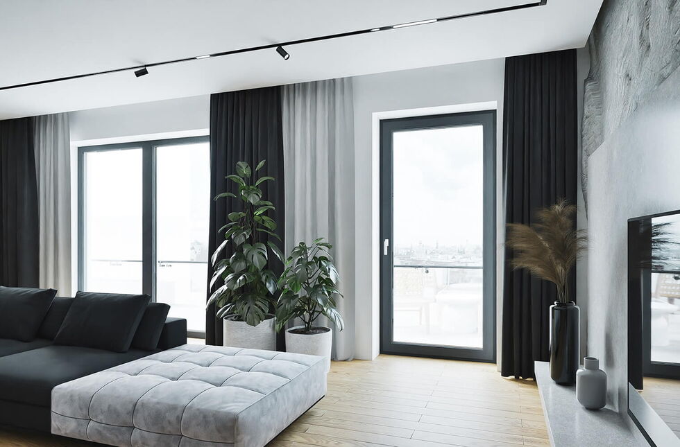 Vloerlange kunststofkozijnen Iglo Edge in Grijs