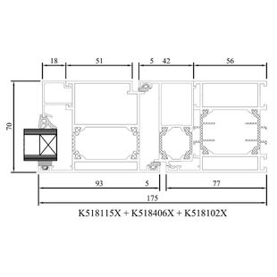 Drutex MB 70 Balkontür nach aussen Rahmen Profil Detail