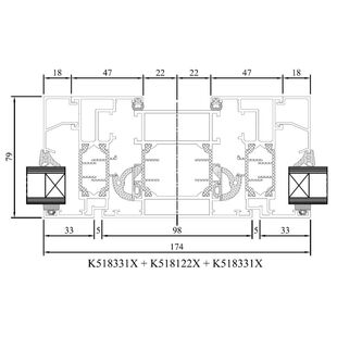 Drutex MB 70 Pfosten für Zweiflüglig Detailzeichnung