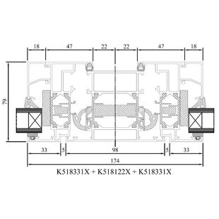 Drutex MB 70 HI Pfosten für Zweiflüglig Detailzeichnung