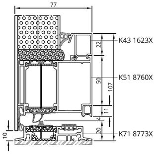MB-86Si Tür nach aussen Aufsatzfüllung einseitig Schwelle Detail