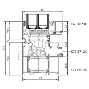 MB-86SI aluminium kozijn in doorsnede
