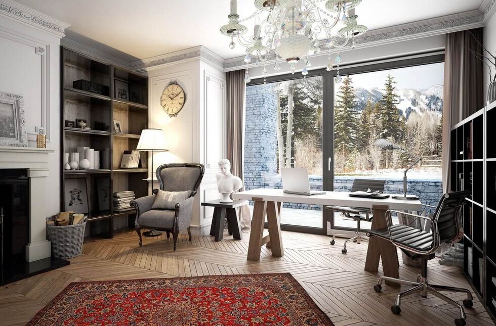 Büro mit Parallel-Schiebe-Kipp-Tür in Grau