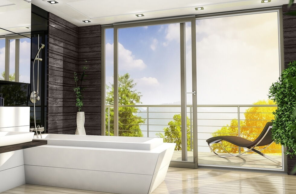 Kunststoff Parallel-Schiebe-Kipp-Tür in Grau zur Veranda