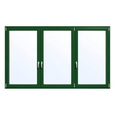 Drievleugelig aluminium raam in parelgroen