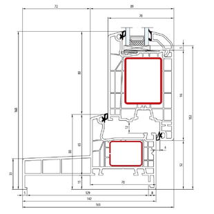 Aluplast IDEAL 4000 Monoblock 140mm Tür innen öffnend Classic-Line 168mm - 140x18 - 140x33
