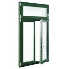 Groen houten bovenlichtkozijn met stolpstijl