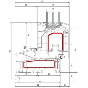 Aluplast IDEAL 7000 NL Terrassentür innen öffnend Classic-Line 133mm Flosse 20mm - 170x54 - 170x30