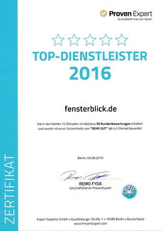 ProvenExpert klantbeoordelingen-keurmerk Fensterblick 2016