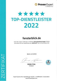 ProvenExpert klantbeoordelingen-keurmerk Fensterblick 2022