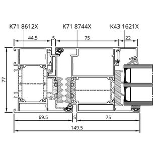 Drutex MB-86SI Tür nach innen Rahmen Detailzeichnung