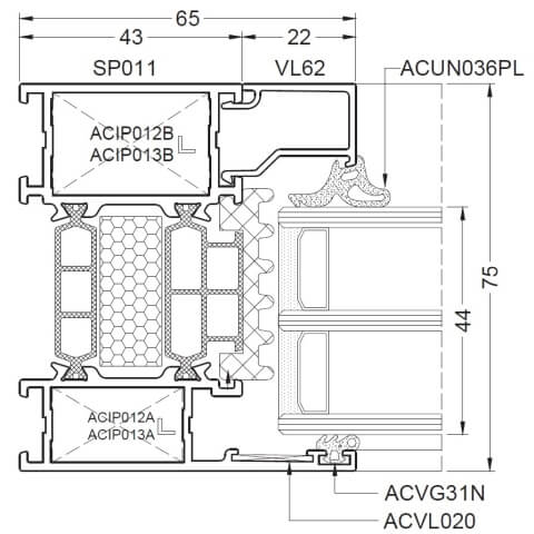 Alufenster Festverglasung Superial i+ Querschnitt