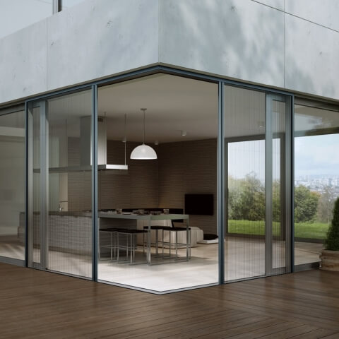 Insektenschutz Plissee MPH Dual Eck Anthrazit Hebeschiebetür Außen