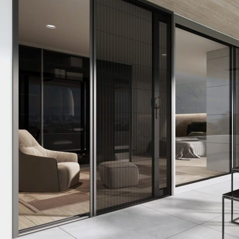 Insektenschutz Plissee MPH Harmony Anthrazit Hebeschiebetür Terrasse offen