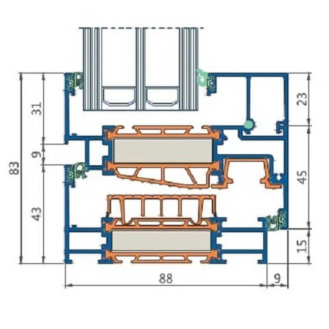 Alufenster Deceuninck Decalu 88 Standard Profilschnitt