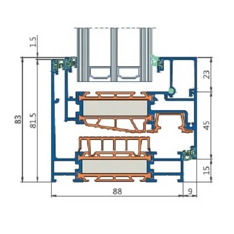 Alufenster Deceuninck Decalu 88 Hidden Profilschnitt