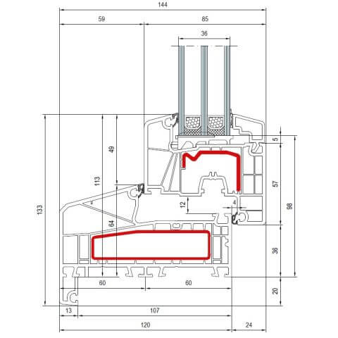Kunststofffenster Aluplast IDEAL 7000 NL Flosse 20mm Technische Details