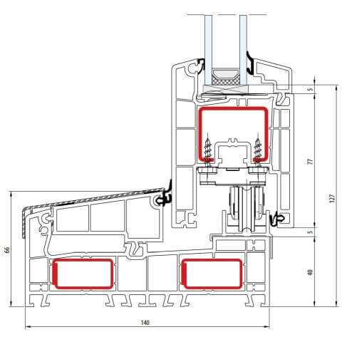Kunststoff Schiebetür Profil Aluplast Smart-Slide Technische Details