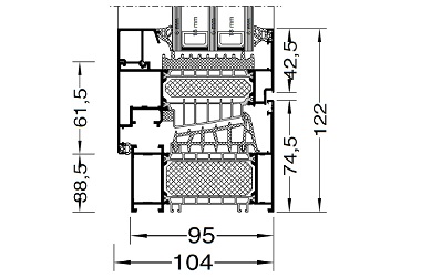 Aluminiumfenster MB-104 Passiv technische Zeichnung