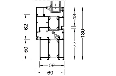 Aluminiumfenster MB-60 technische Zeichnung