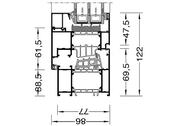 Aluminiumfenster MB-86 technische Zeichnung