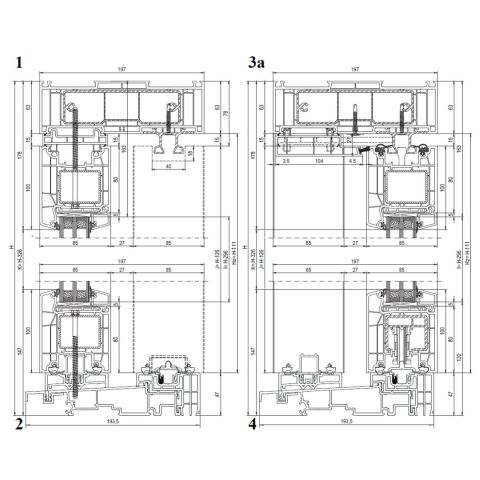 Technische Detail Schiebetür aluplast HST 85 Basic vertikal