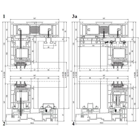 Technische Detail Schiebetür aluplast HST 85 Standard vertikal