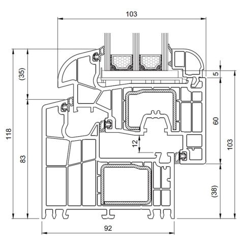 Technische Detail Balkontür bluEvolution 92 Blendrahmen Round