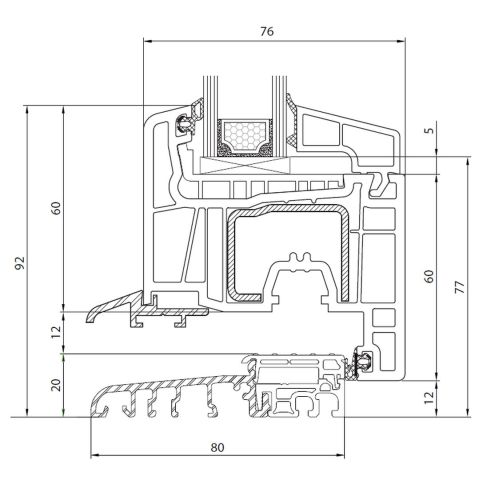 Technische Detail Balkontür Streamline 76 niedrige Schwelle
