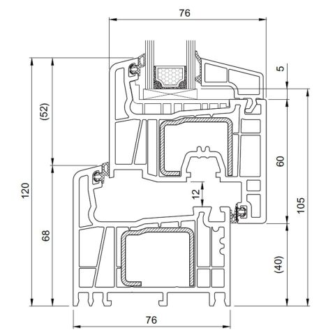 Technische Detail Balkontür Streamline 76 Blendrahmen