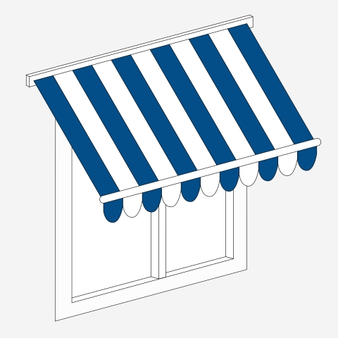 Markise groß Blau-Weiss gestreift