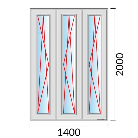 Dreiflügeliges Fenster 140x200 cm mit Dreh-Kipp-Links & Dreh-Kipp-Rechts & Dreh-Kipp-Rechts Öffnung