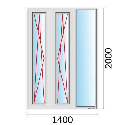 Dreiflügeliges Fenster 140x200 cm mit Dreh-Kipp-Links & Dreh-Kipp-Rechts & mit Festverglasung im Rahmen