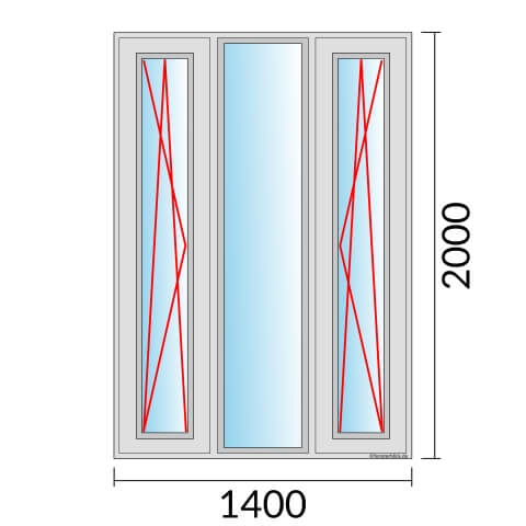 Dreiflügeliges Fenster 140x200 cm mit Dreh-Kipp-Links & mit Festverglasung & mit Dreh-Kipp-Rechts