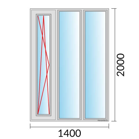 Dreiflügeliges Fenster 140x200 cm mit Dreh-Kipp-Links & mit Festverglasung & mit Festverglasung