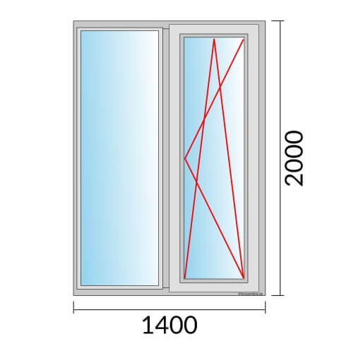 Zweiflügeliges Fenster 140x200 cm mit Festverglasung im Rahmen & Dreh-Kipp-Rechts Öffnung