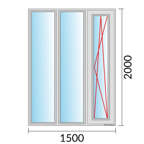 Dreiflügeliges Fenster 150x200 cm mit Festverglasung & mit Festverglasung & mit Dreh-Kipp-Rechts
