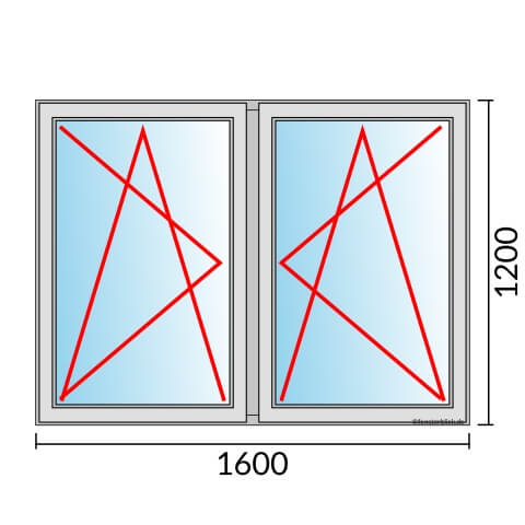 Zweiflügeliges Fenster 160x120 cm mit Dreh-Kipp-Links & Dreh-Kipp-Rechts Öffnung