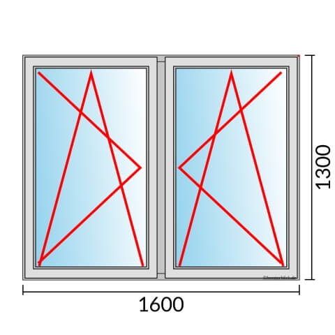 Zweiflügeliges Fenster 160x130 cm mit Dreh-Kipp-Links & Dreh-Kipp-Rechts Öffnung