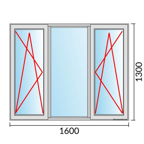 Dreiflügeliges Fenster 160x130 cm mit Dreh-Kipp-Links & Festverglasung & Dreh-Kipp-Rechts Öffnung